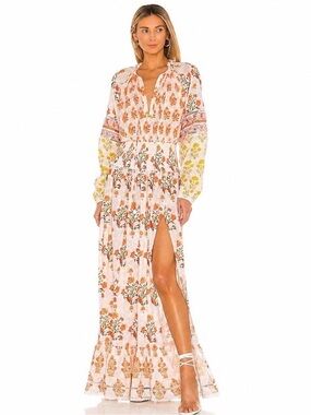 HEMANT & NANDITA White Floral Maxi Dress with Yellow/ Orange Accents